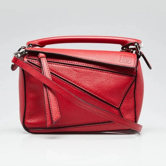 Loewe Red Pebbled Calfskin Leather Mini Puzzle Bag - Picture 1 of 12